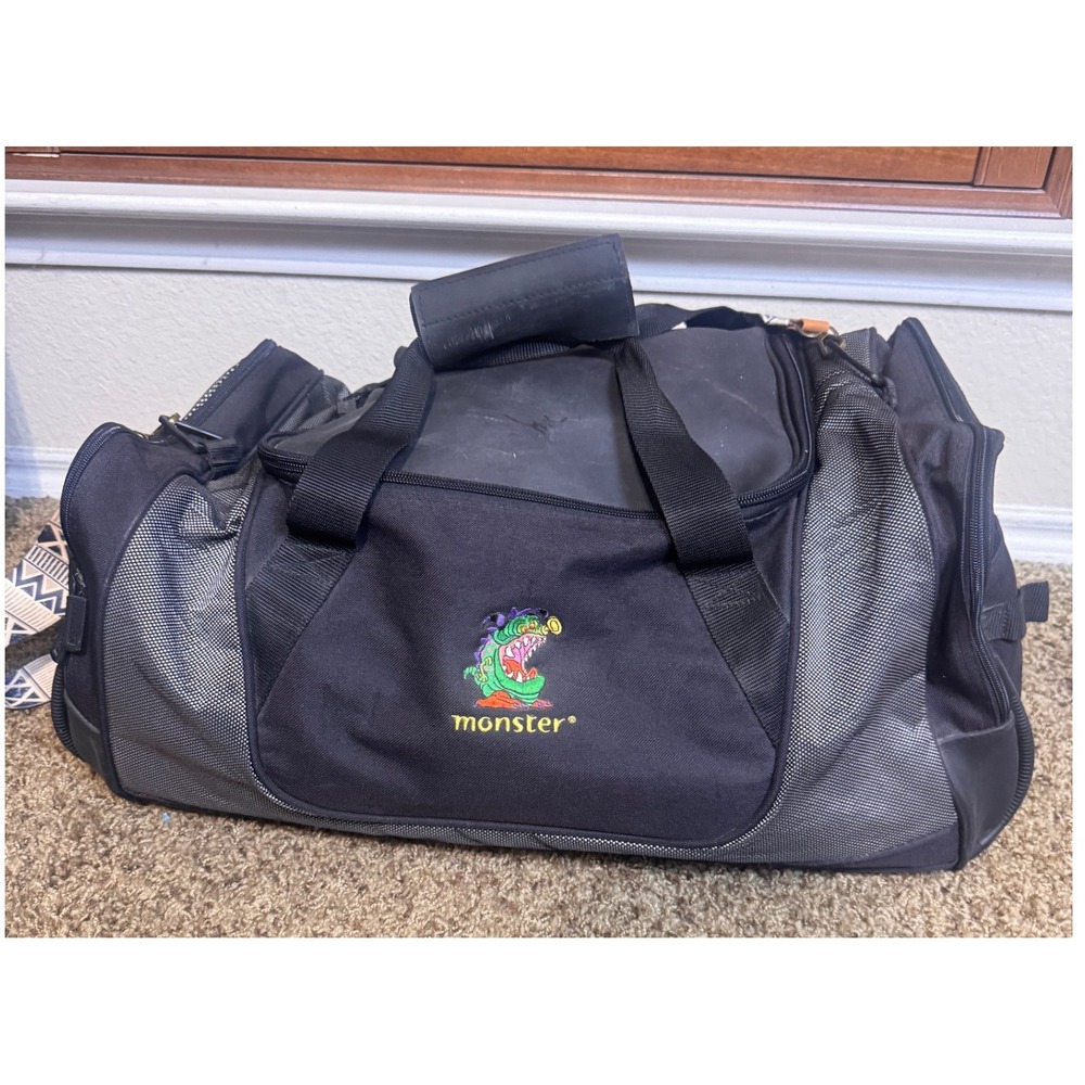 Vintage Leeds Monster Embroidered Duffel Bag Black Y2K job search site Travel